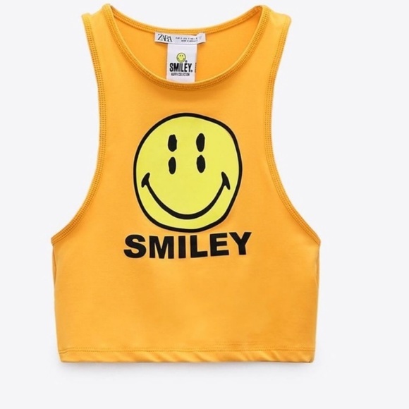 Zara Tops Zara Smiley Happy Collection Crop Top Racer Back Shirt